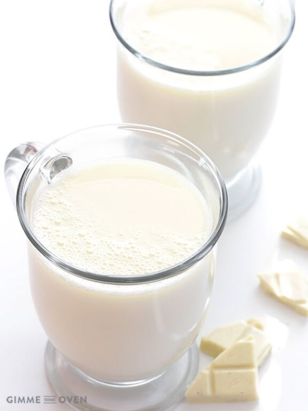 Two glasses of homemade white hot chocolate