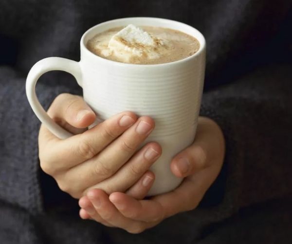 Hands holding a cup of hot chocolate