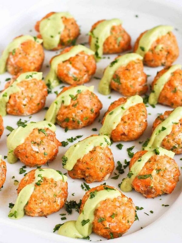 Baked Salmon Meatballs with Creamy Avocado Sauce