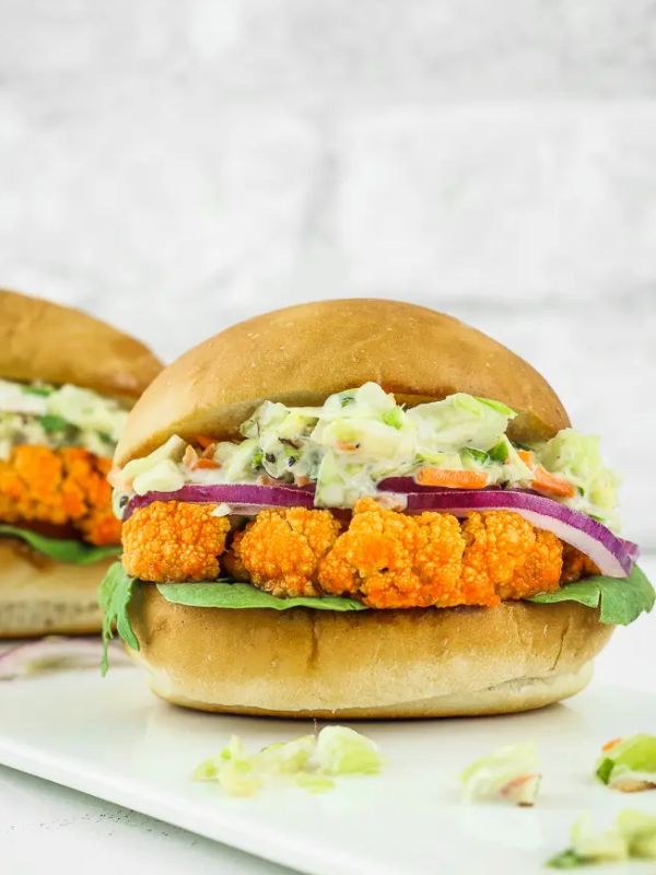 Buffalo Cauliflower Sliders with Blue Cheese Slaw