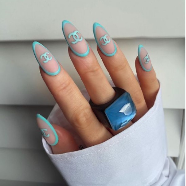 Chanel Blue Acrylic Nails