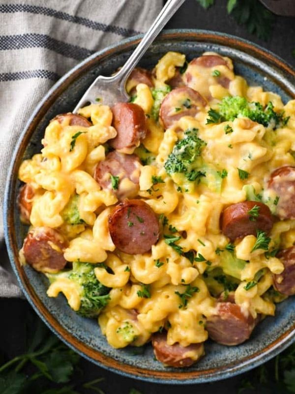 Cheesy Smoked Sausage Pasta with Broccoli