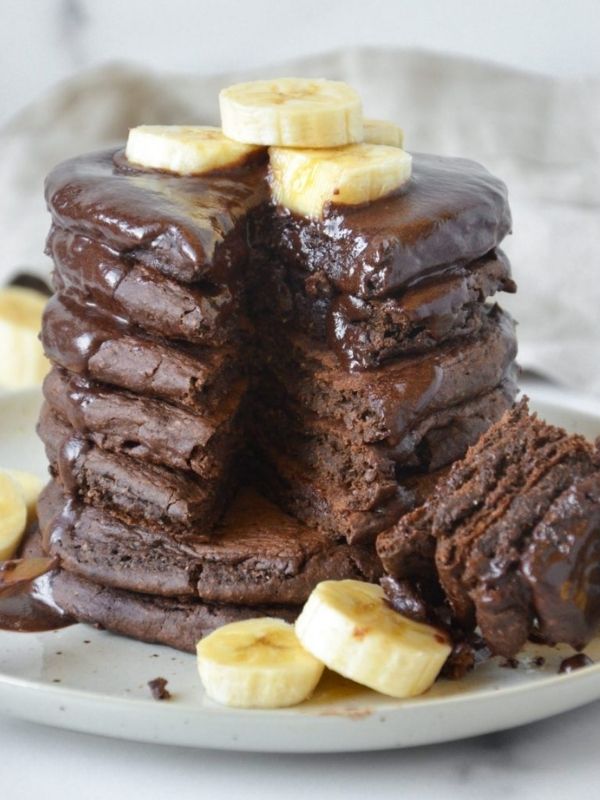 Chocolate Protein Pancakes with Chocolate Sauce