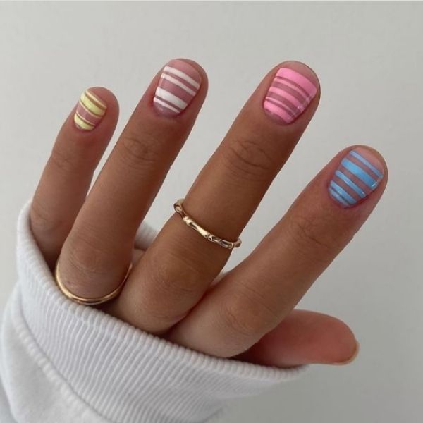 Colored Lines Short Acrylic Nails