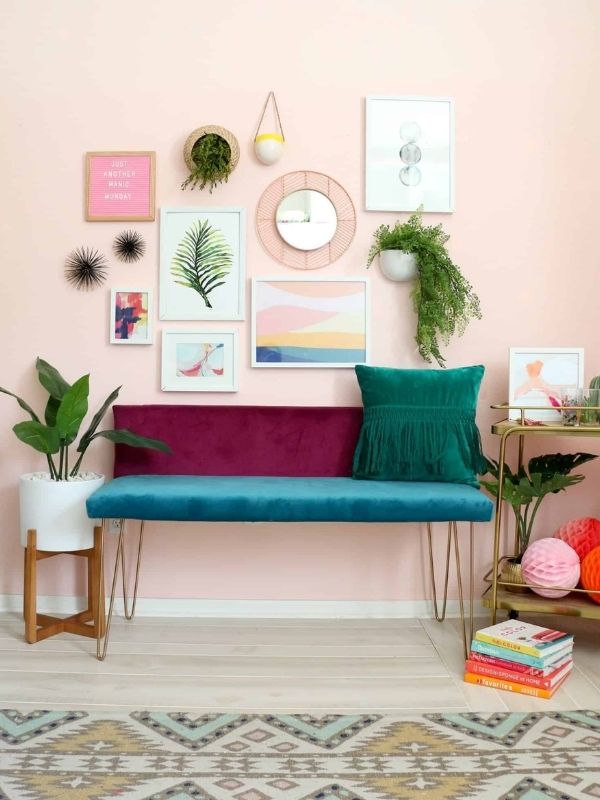 DIY Color Blocked Velvet Bench