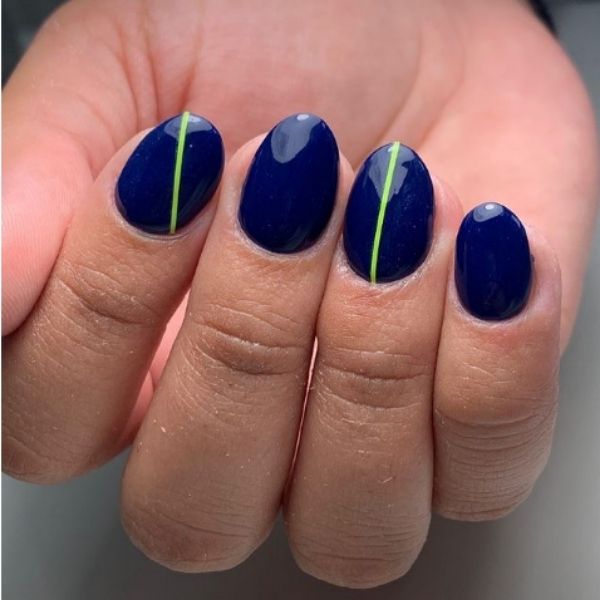 Dark Blue with Neon Strips Acrylic Nails
