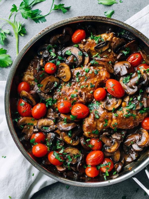 Drunken Chicken Marsala with Tomatoes