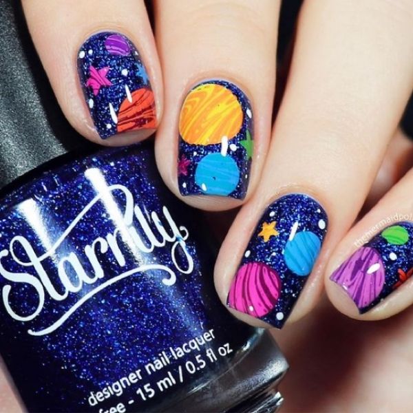 Galaxy Short Acrylic Nails