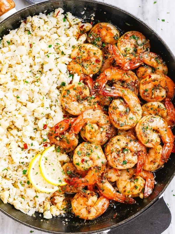 Garlic Butter Shrimp with Lemon Parmesan Cauliflower Rice