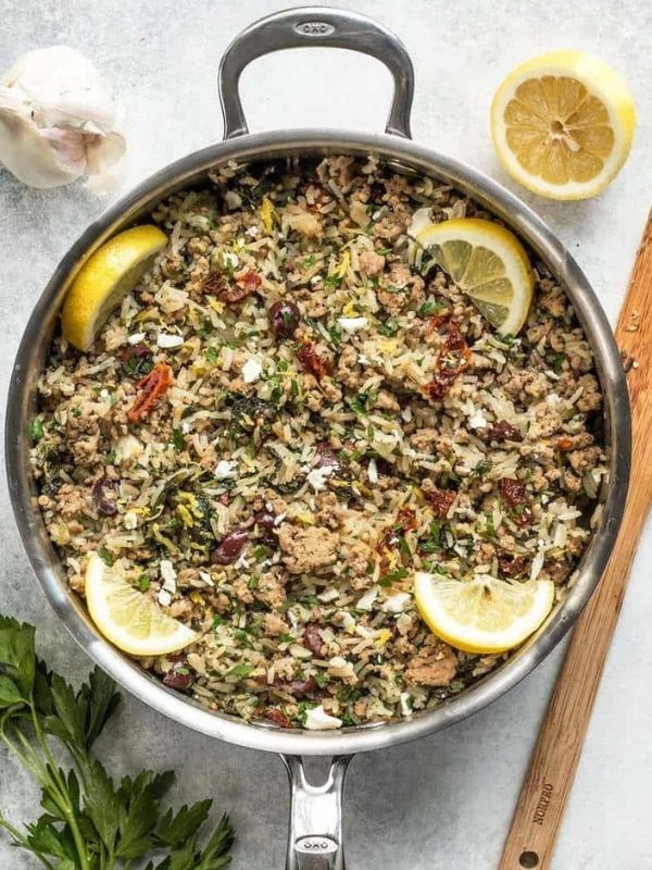 Greek Turkey and Rice Skillet