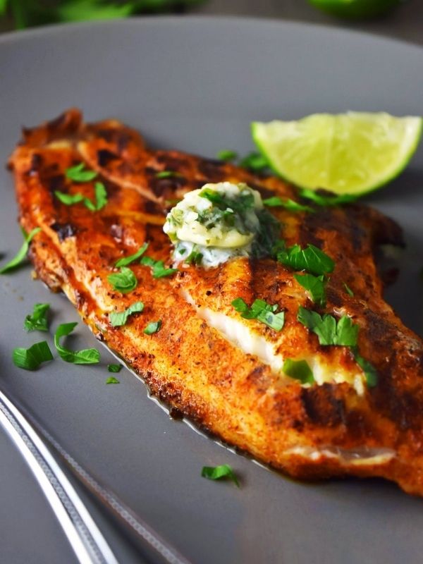 Grilled Blackened Catfish with Cilantro Lime Butter