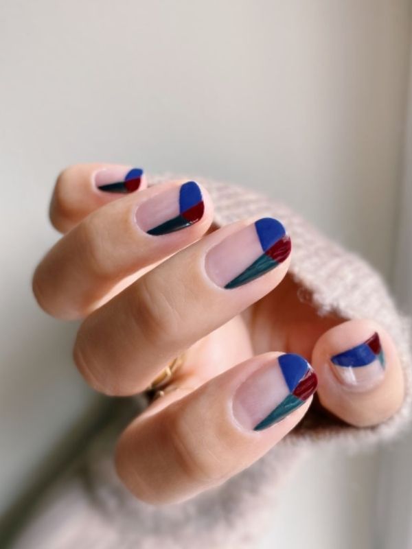 Jewel Toned Color Block Nail Designs