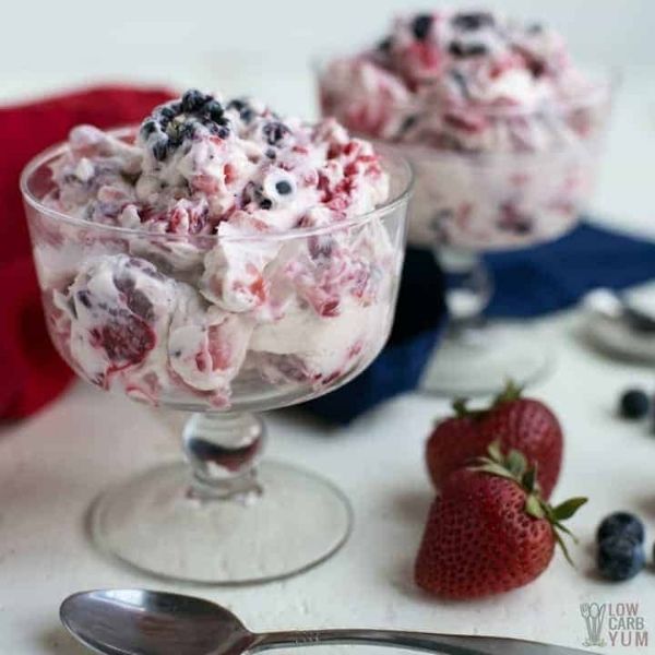 Keto Red White and Blue Cheesecake Salad Dessert