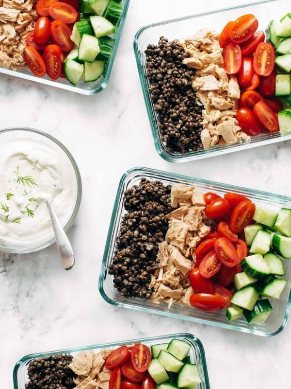 Lentil Greek Salad with Dill Sauce