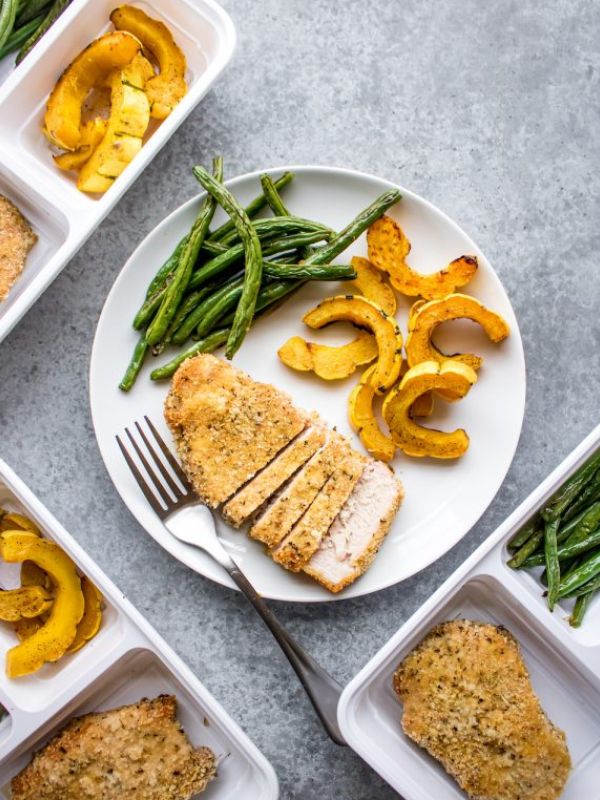 One Pan Crispy Pork Chops and Roasted Vegetables