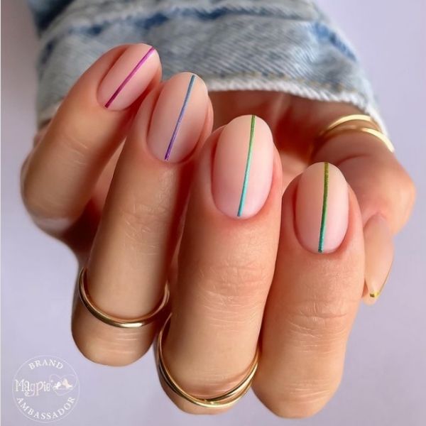 Rainbow Stripe Short Acrylic Nails