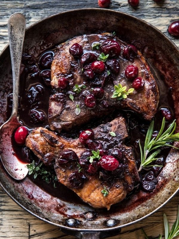 Roasted Cranberry Brown Sugar Pork Chops