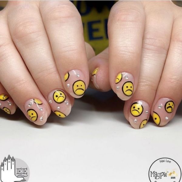 Sad Emoji Short Acrylic Nails