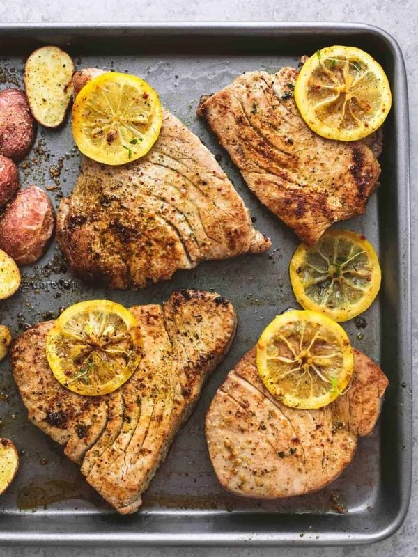 Sheet Pan Lemon Herb Tuna Steaks and Potatoes Picture