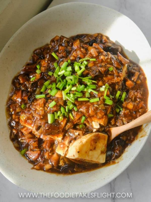 Silken Tofu with Black Bean Mushroom Sauce