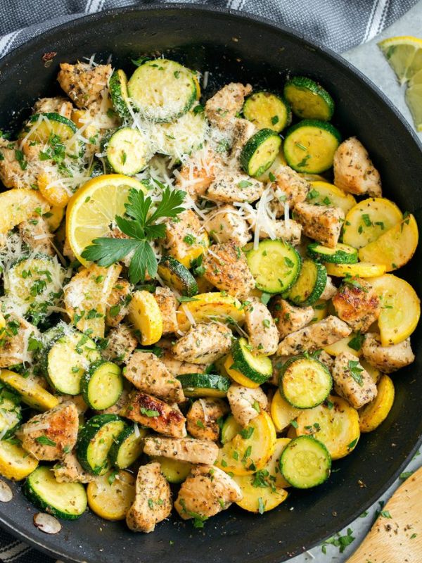 Skillet Lemon Parmesan Chicken Zucchini and Squash