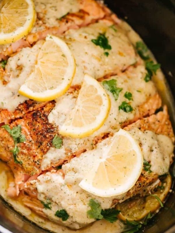 Slow Cooker Salmon with Creamy Lemon Sauce