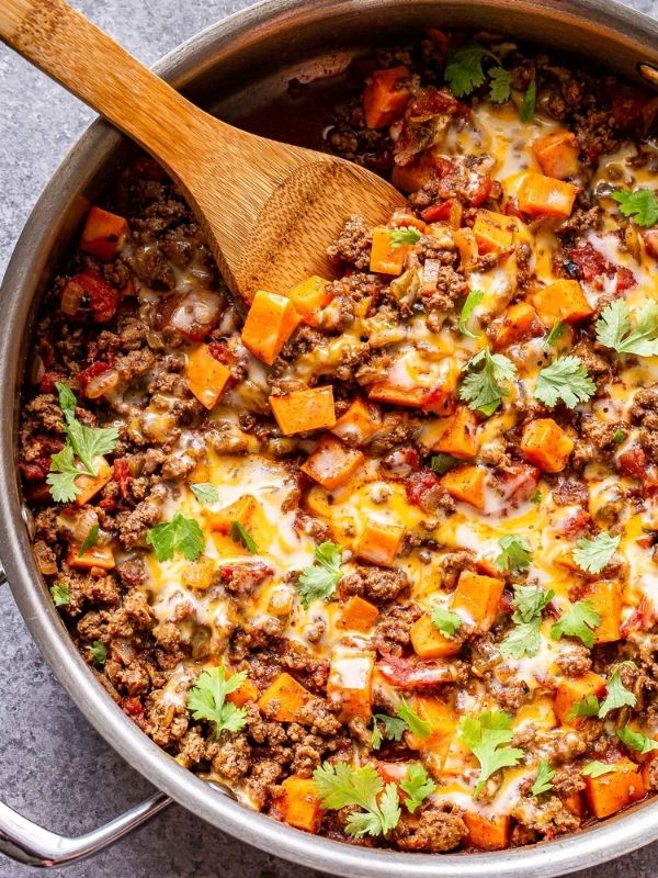 Southwest Ground Beef and Sweet Potato Skillet