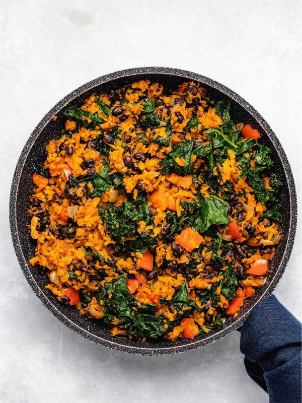 Southwest Sweet Potato, Kale and Black Bean Skillet