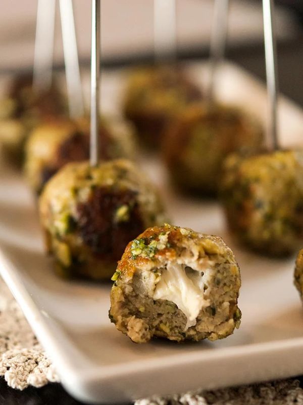 Turkey Meatballs with Pesto and Mozzarella